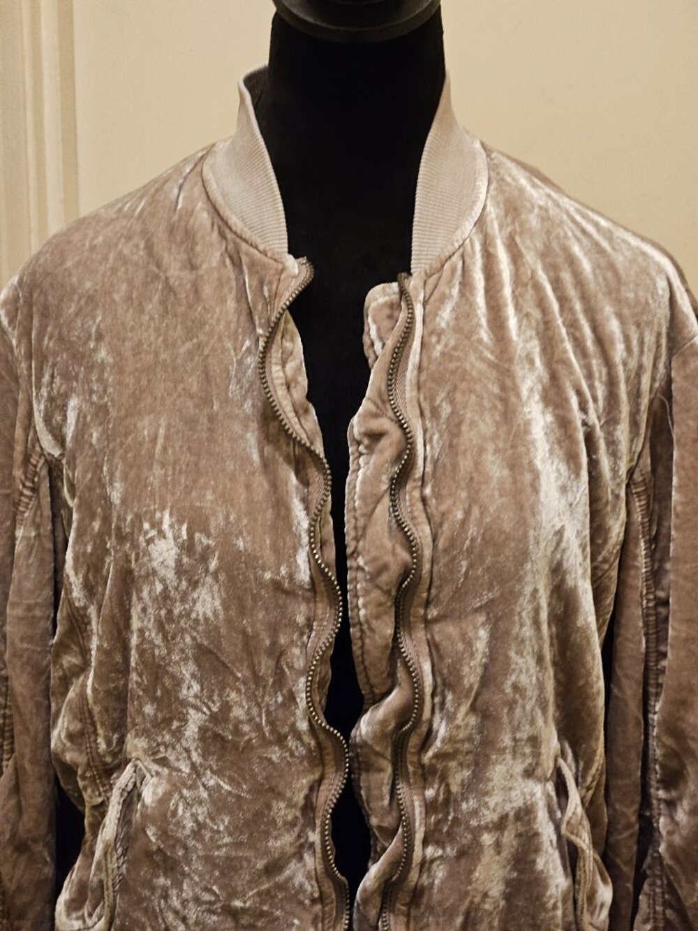 Free People Ruffled Champagne Velvet Velvet Zippered Jacket. Small - Picture 2 of 9